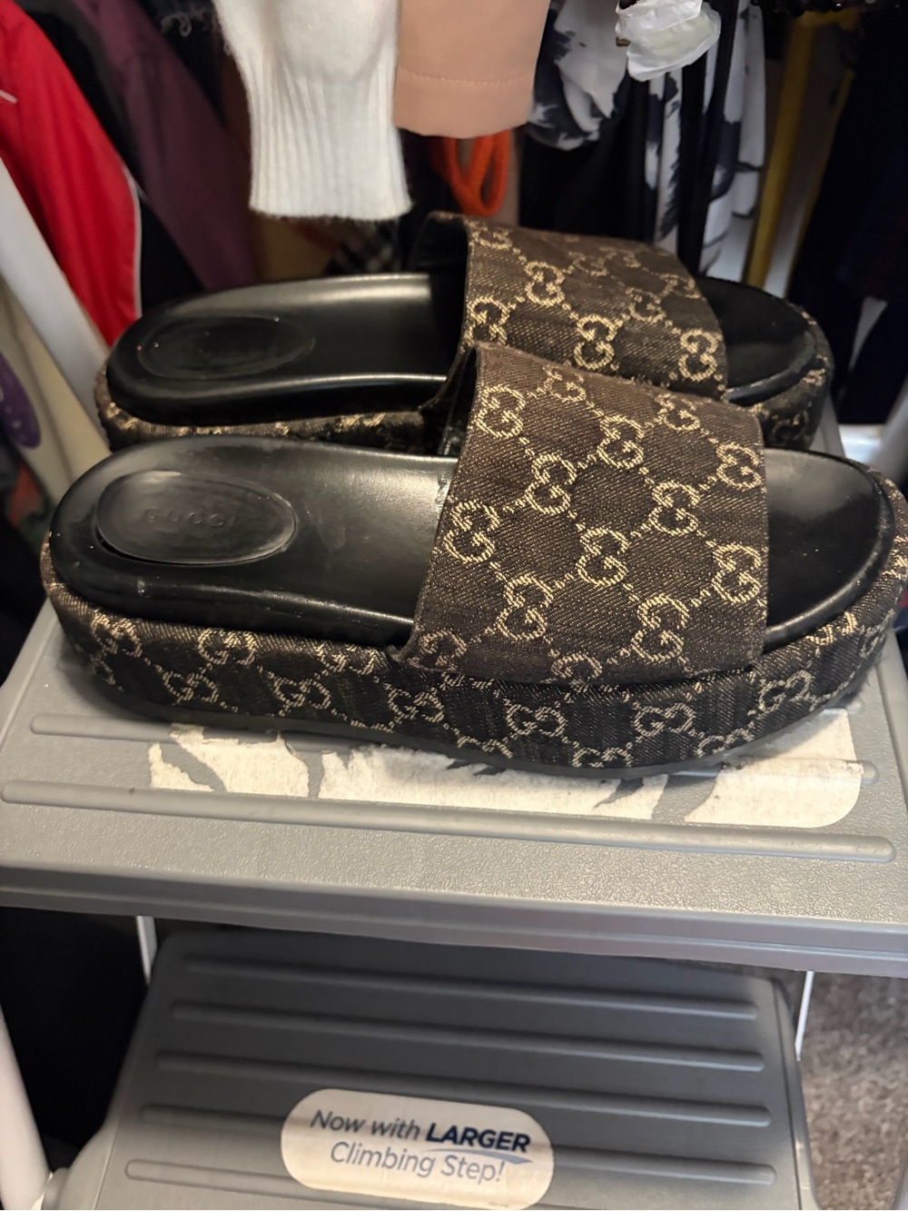 Gucci GG Canvas Slide Sandals in Black and White - Picture 2 of 4